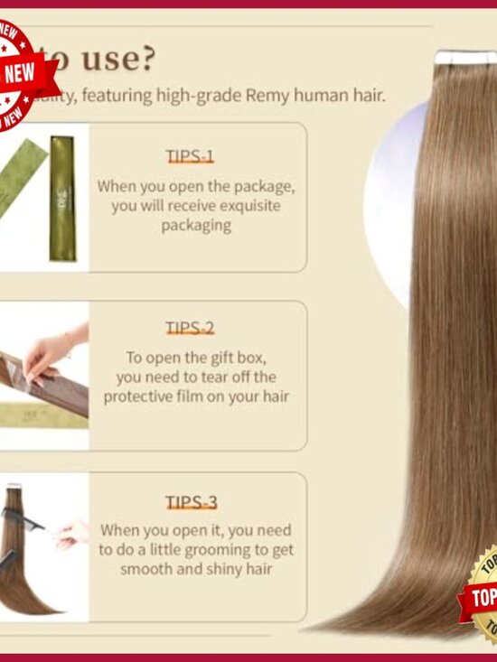18-Inch Human Hair Tape-In Extensions, 20-Piece Set, Salon Quality main image 7